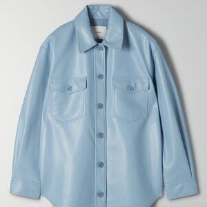 Ganna Faux Leather Shirt Jacket Baby Blue | Aritzia Wildred